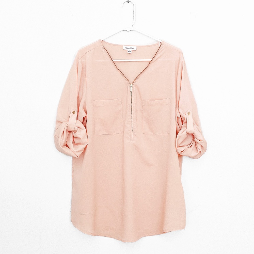 Calvin Klein Blush Zip V-Neck Blouse